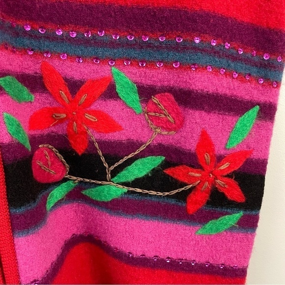 Tanjay Colourful Wool Vest Women’s Petite Large Red Pink Floral Appliqué Winter - Picture 6 of 13